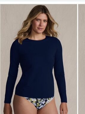 Lands' End SunShade UPF 50 Long Sleeve Swim Rash guard in Navy